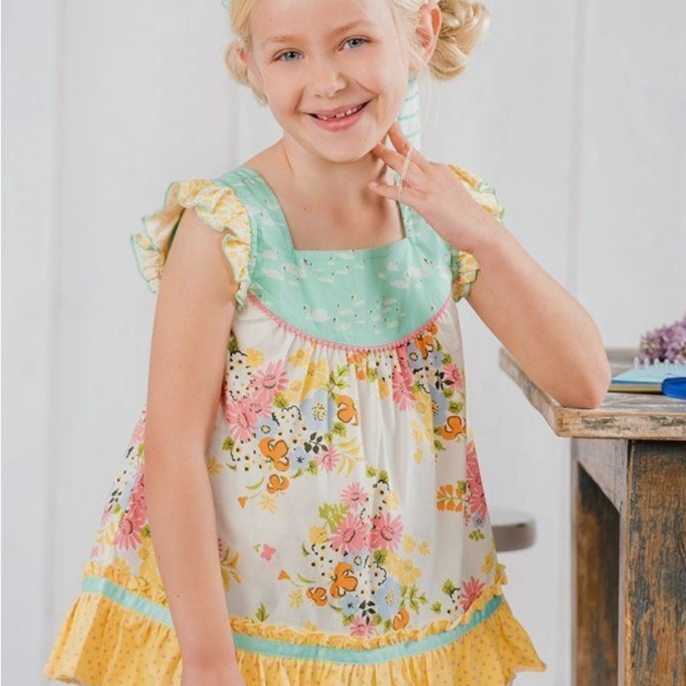 MATILDA JANE Four Square Shabby Tunic The Adventure Begins Floral Swans, Size 2